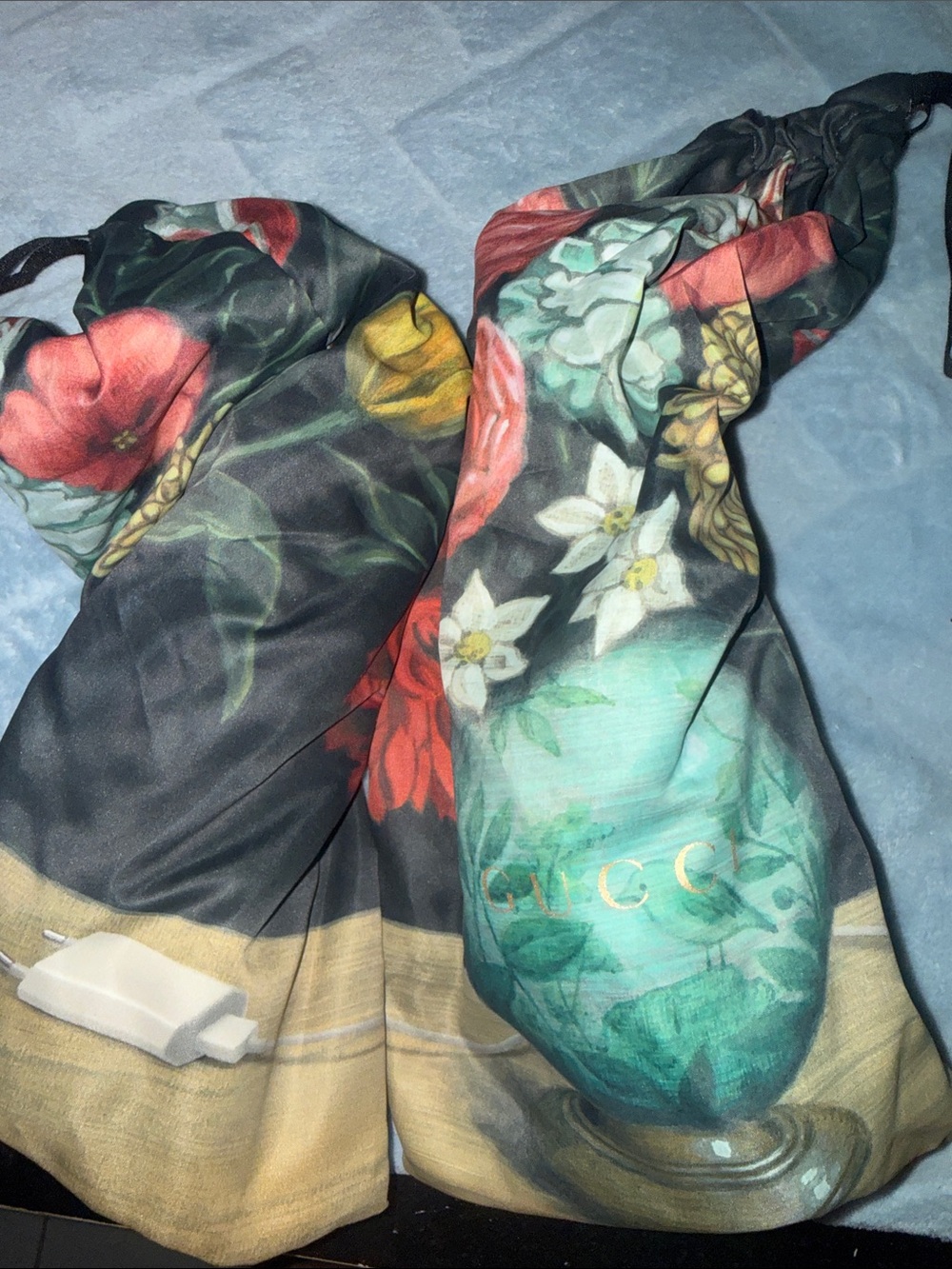 Gucci Floral Print Scarf in Black, Green, Red & Yellow